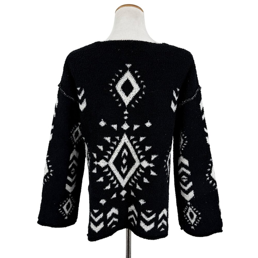 NWT Black White Slouchy Aztec Sweater | Boho Coastal Cowgirl Whimsigoth Tribal S - Picture 8 of 16